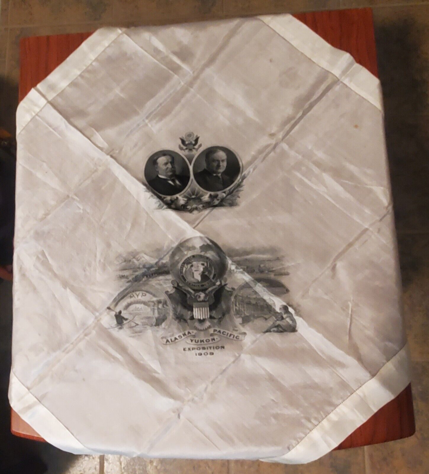 1909 Alaska Yukon Pacific Exposition Souvenir Silk Handkerchief - Vintage