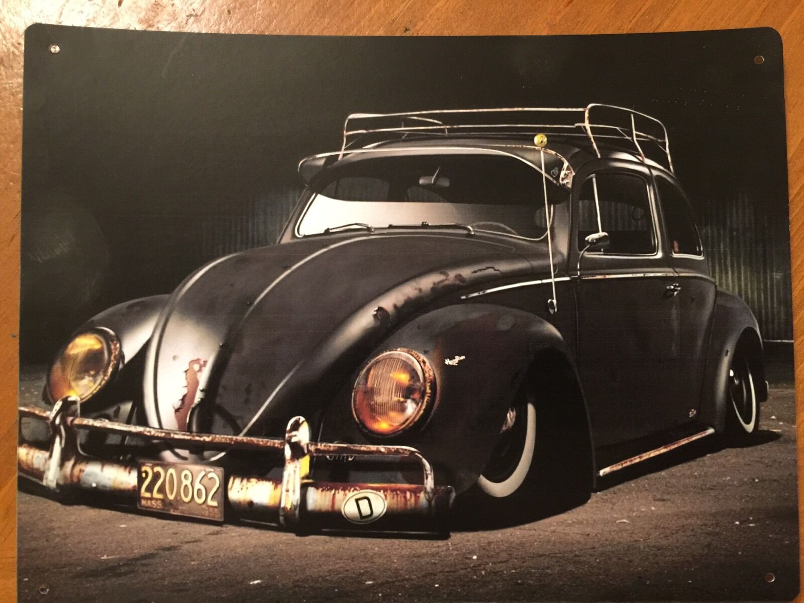 Tin Sign Vintage Volkswagen VW Bug Slammed