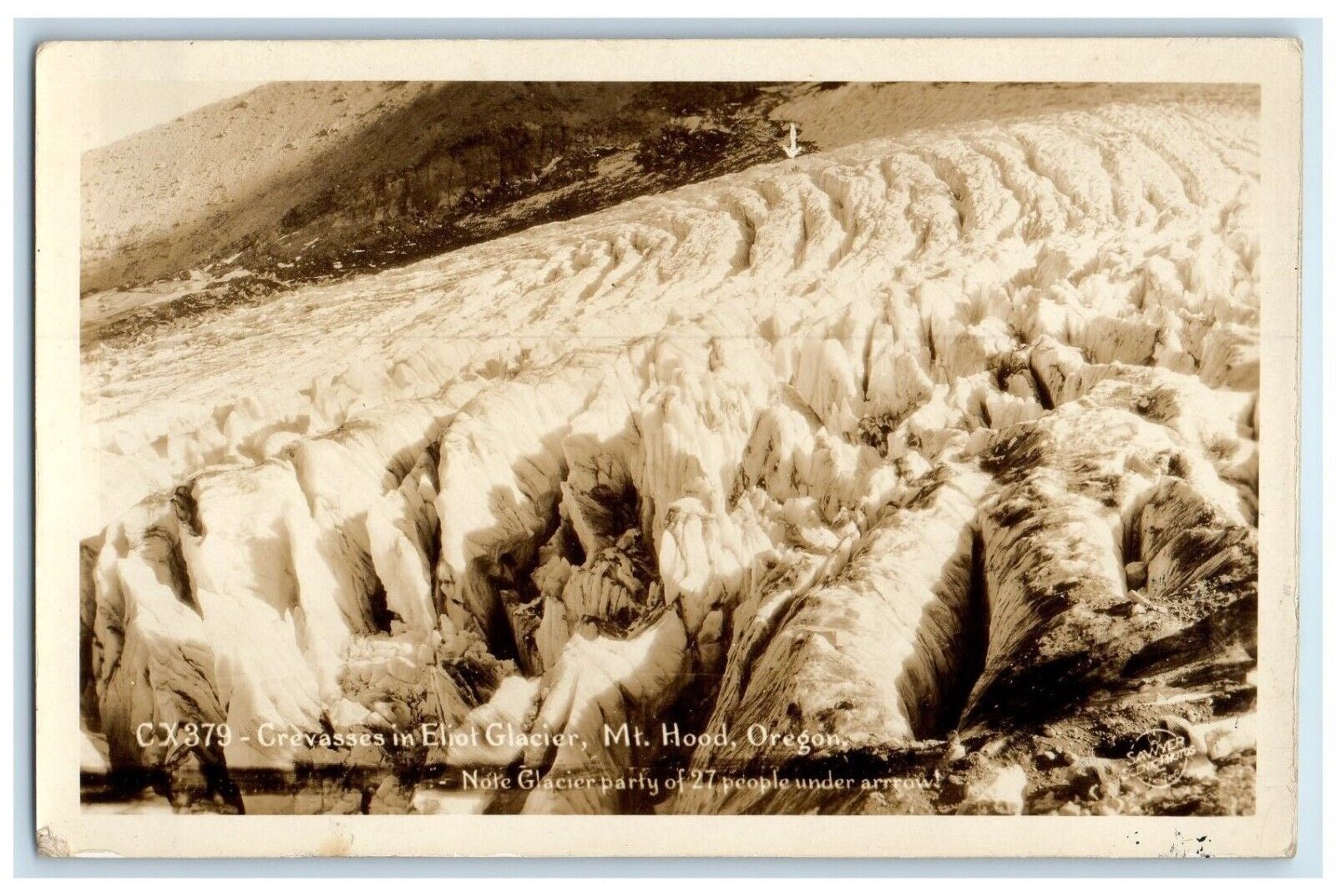 1934 Crevasses In Eliot Glacier Mt. Hood Government Camp OR RPPC Photo Postcard