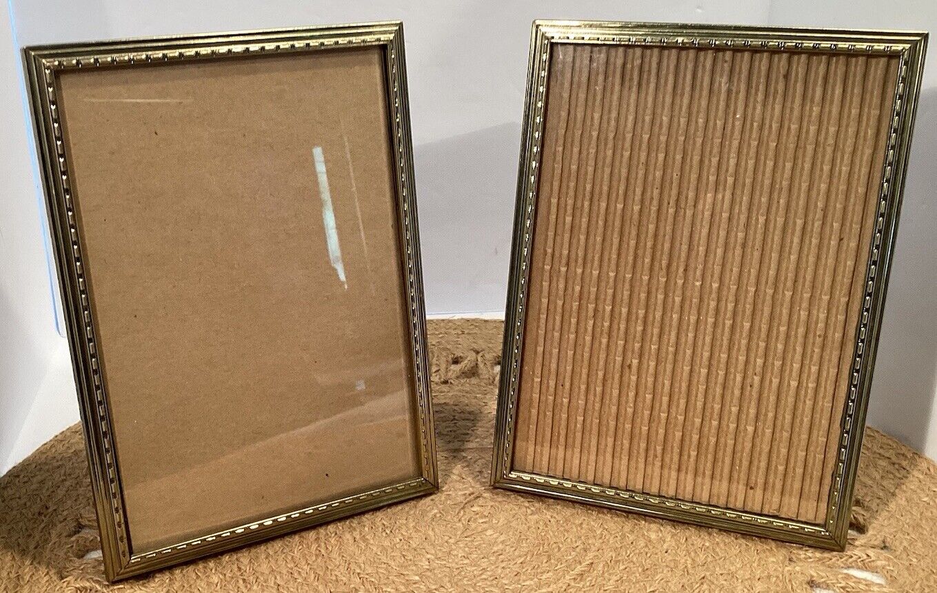 2 Vintage Picture Frames Gold Tone Metal 5 x7 Mid-Century