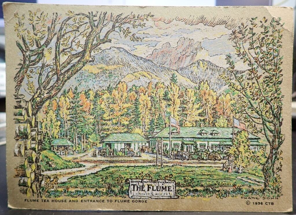 Vintage Postcard of the Flume Tea house & Entrance to the Flume Gorge