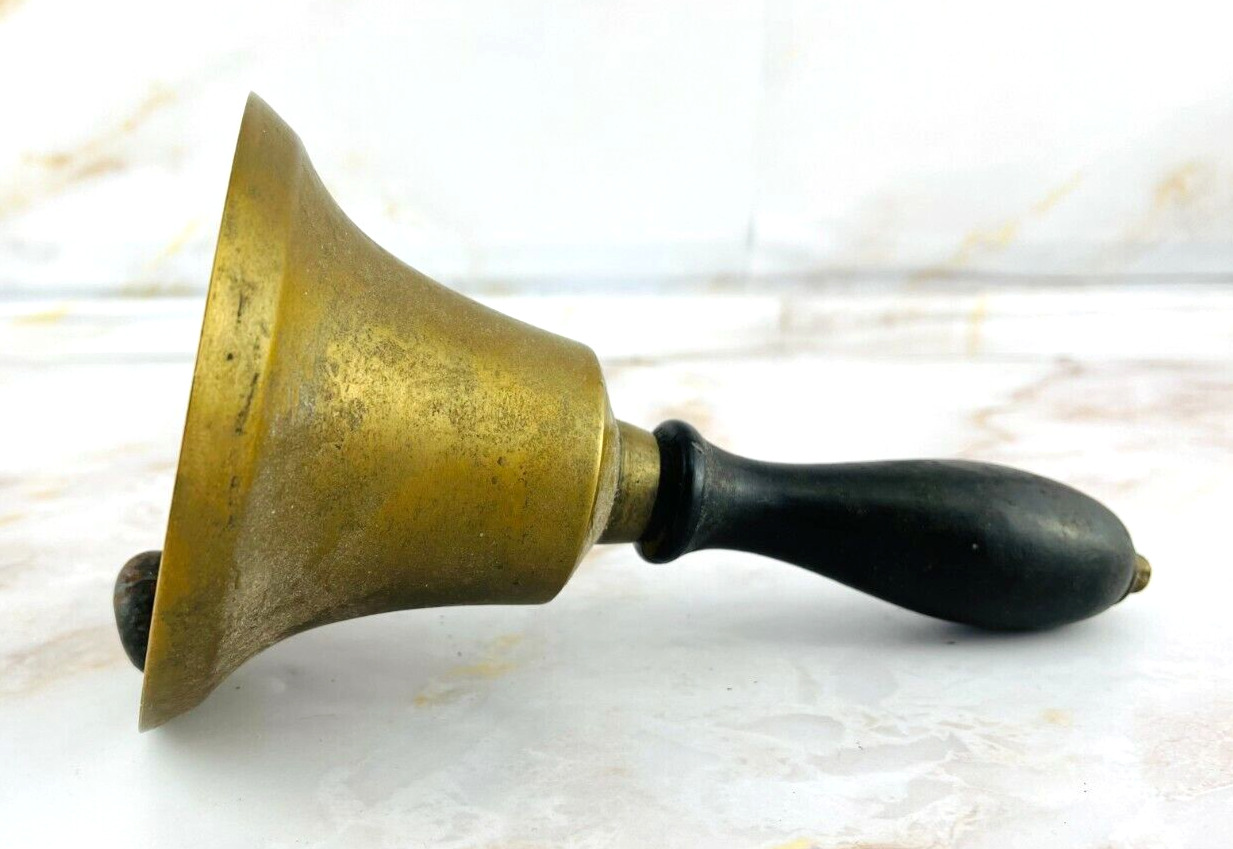 Antique Brass School Bell Small 1910 Wooden Handle