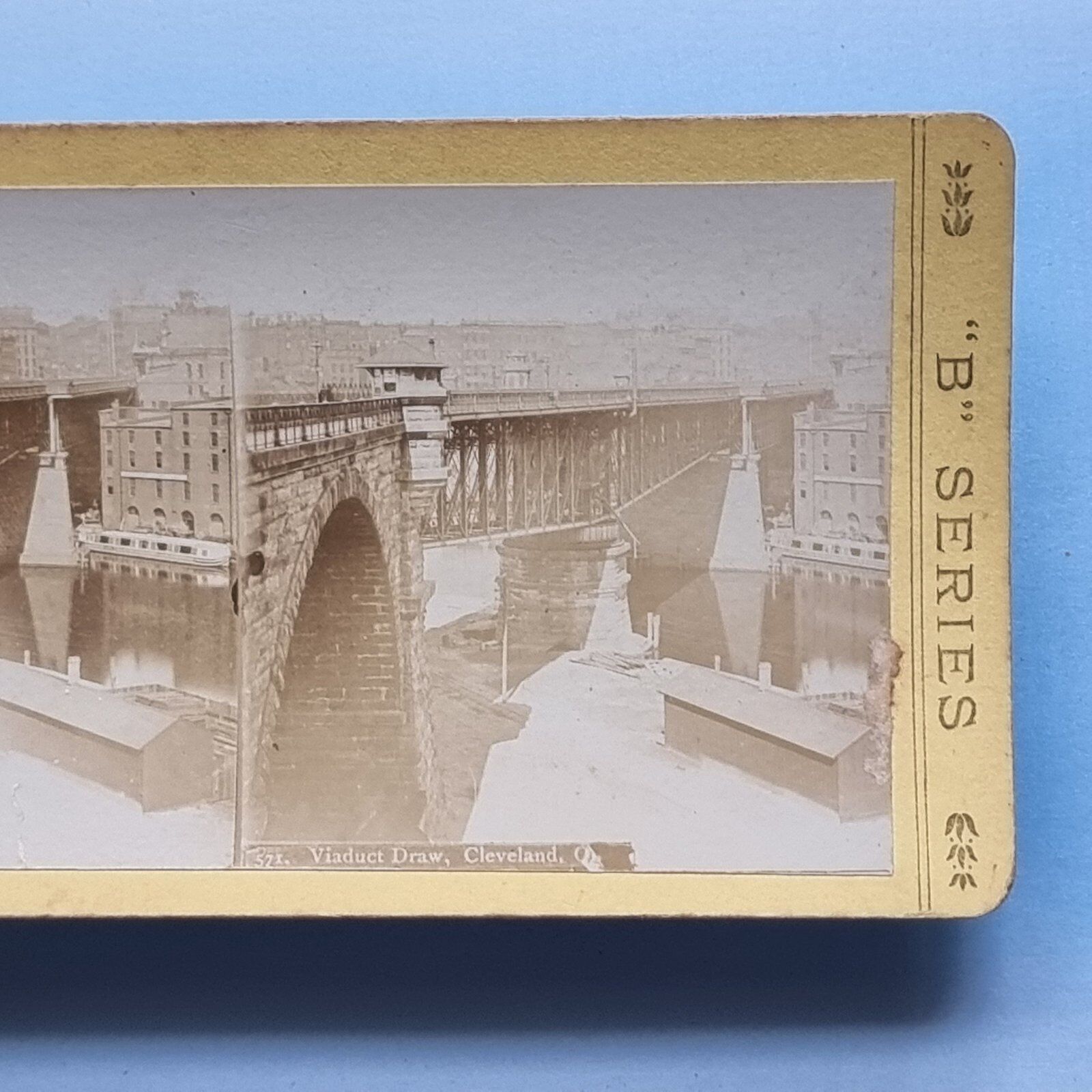 Stereoview Card 3D Real Photo C1900 Cleveland OH USA Lost Viaduct Draw Bridge
