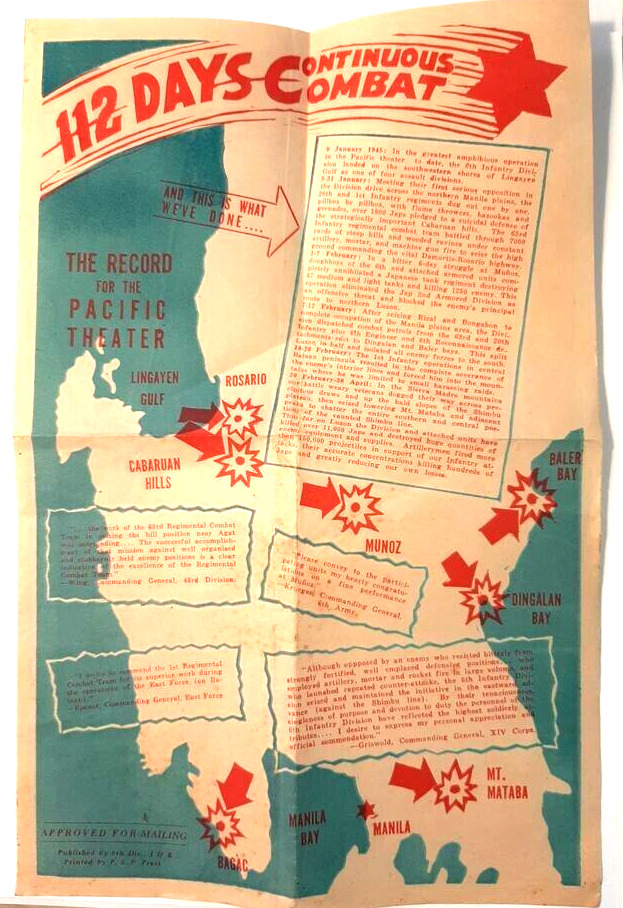 Vintage Wartime 112 Days Continuous Combat Paper historical documentation