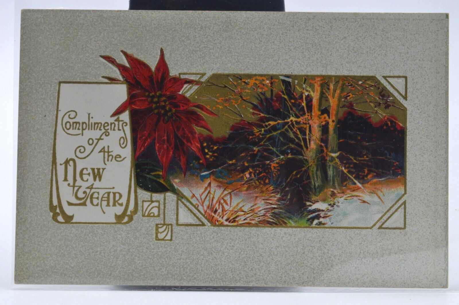c1910 - Compliments of the New Year - Embossed Antique Postcard