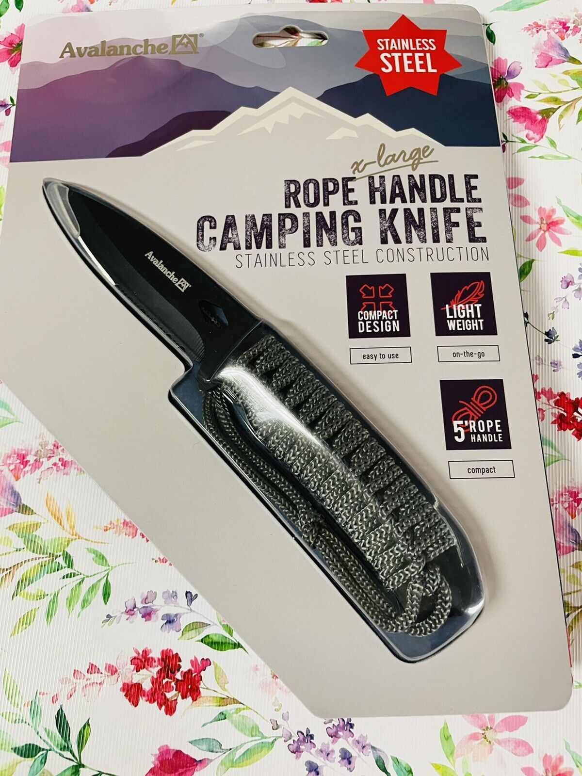 NEW Avalanche XLarge Rope Handle Camping Knife 4” Blade Stainless Steel 