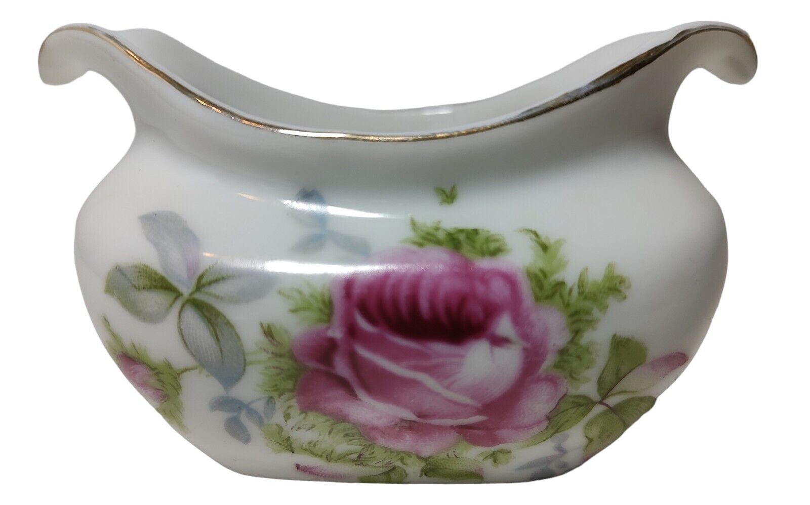 Vintage Lefton China Open Sugar Bowl Small Rose Handpainted Porcelain 1950s SEE