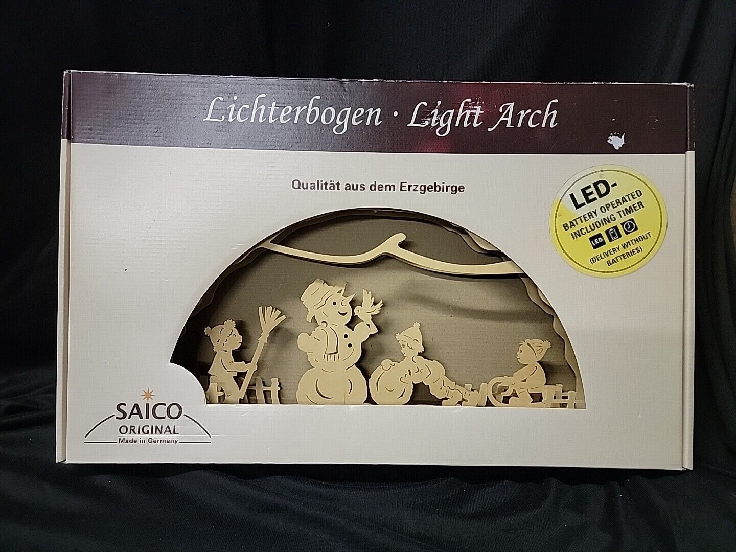 Saico Lichterbogen Wooden LED Light Arch Children W/ Snowman Decoration Germany