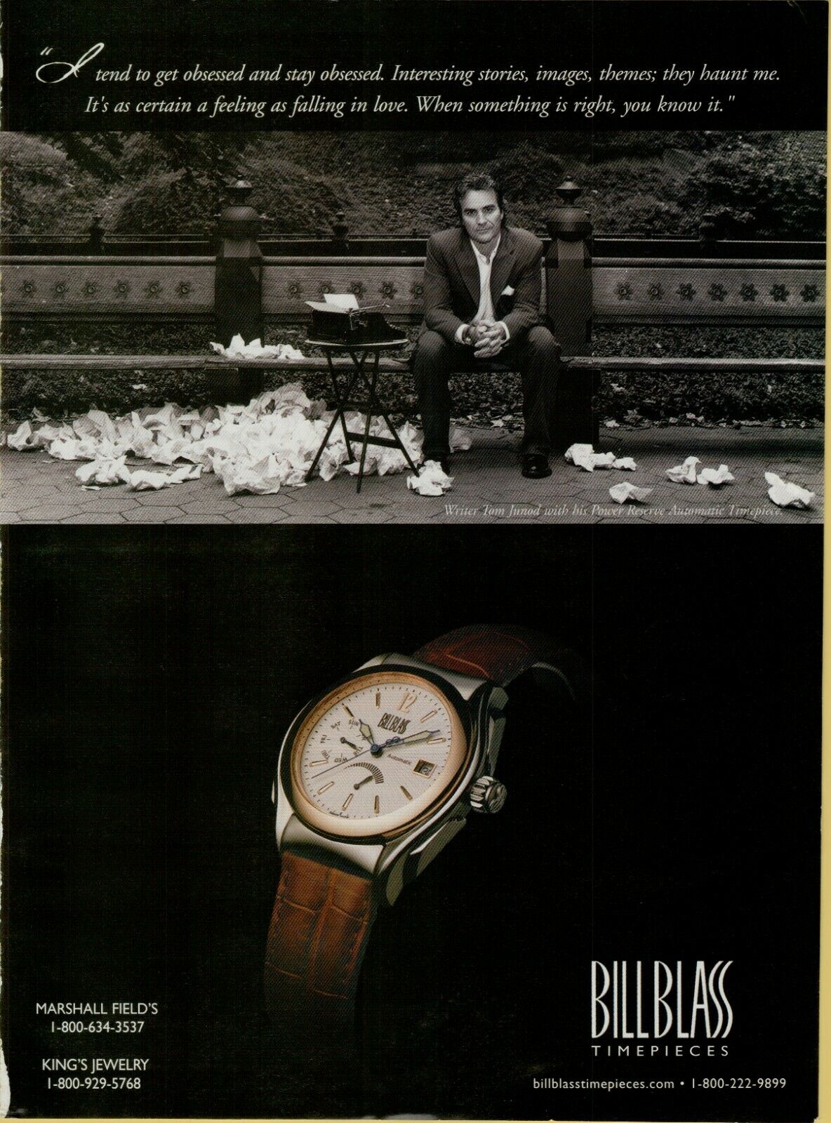 2004 Bill Blass Timepieces Tom Junod Power Reserve Automatic Vintage Print Ad