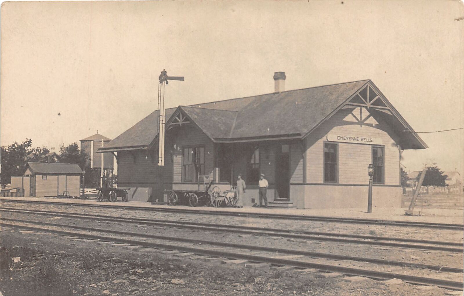 J63/ Cheyenne Wells Colorado RPPC Postcard c1910 Railroad Depot  330