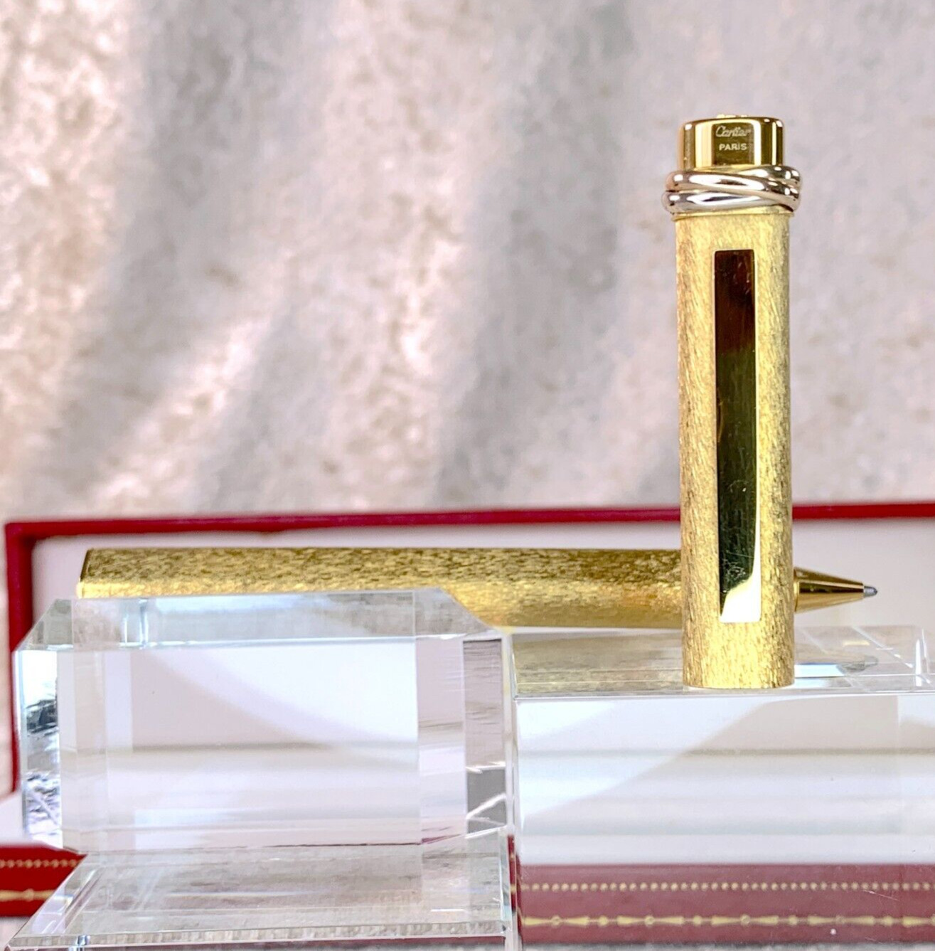 Vintage Cartier Ballpoint Pen Vendome Trinity 18K Gold Satin Finish with Case