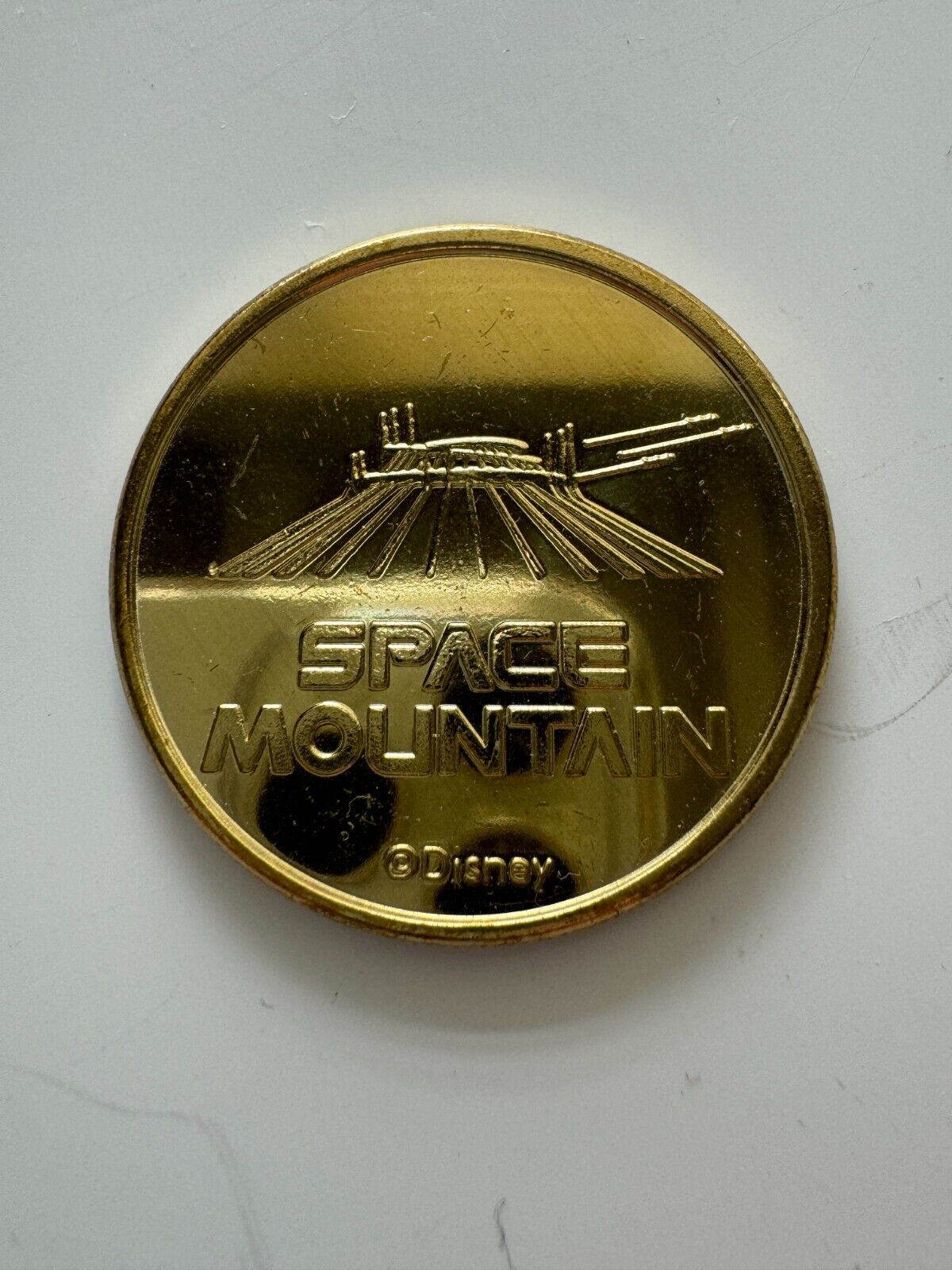 Disneyland Tomorrowland: SPACE  MOUNTAIN gold medallion coin collectible