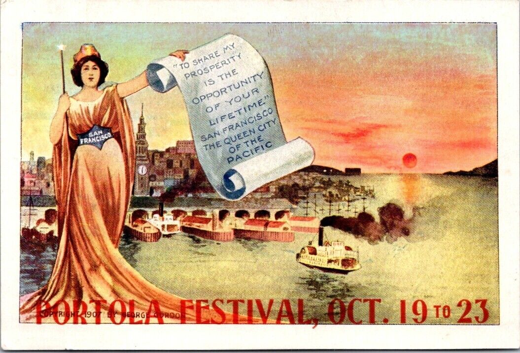 Portola Festival 1909 San Francisco CA Promotional Queen Scroll postcard IP5