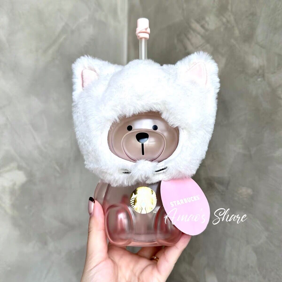 2021 Starbucks Tumbler Sakura Season Pink Cat Headgear Bear Glass Straw Cup Gift