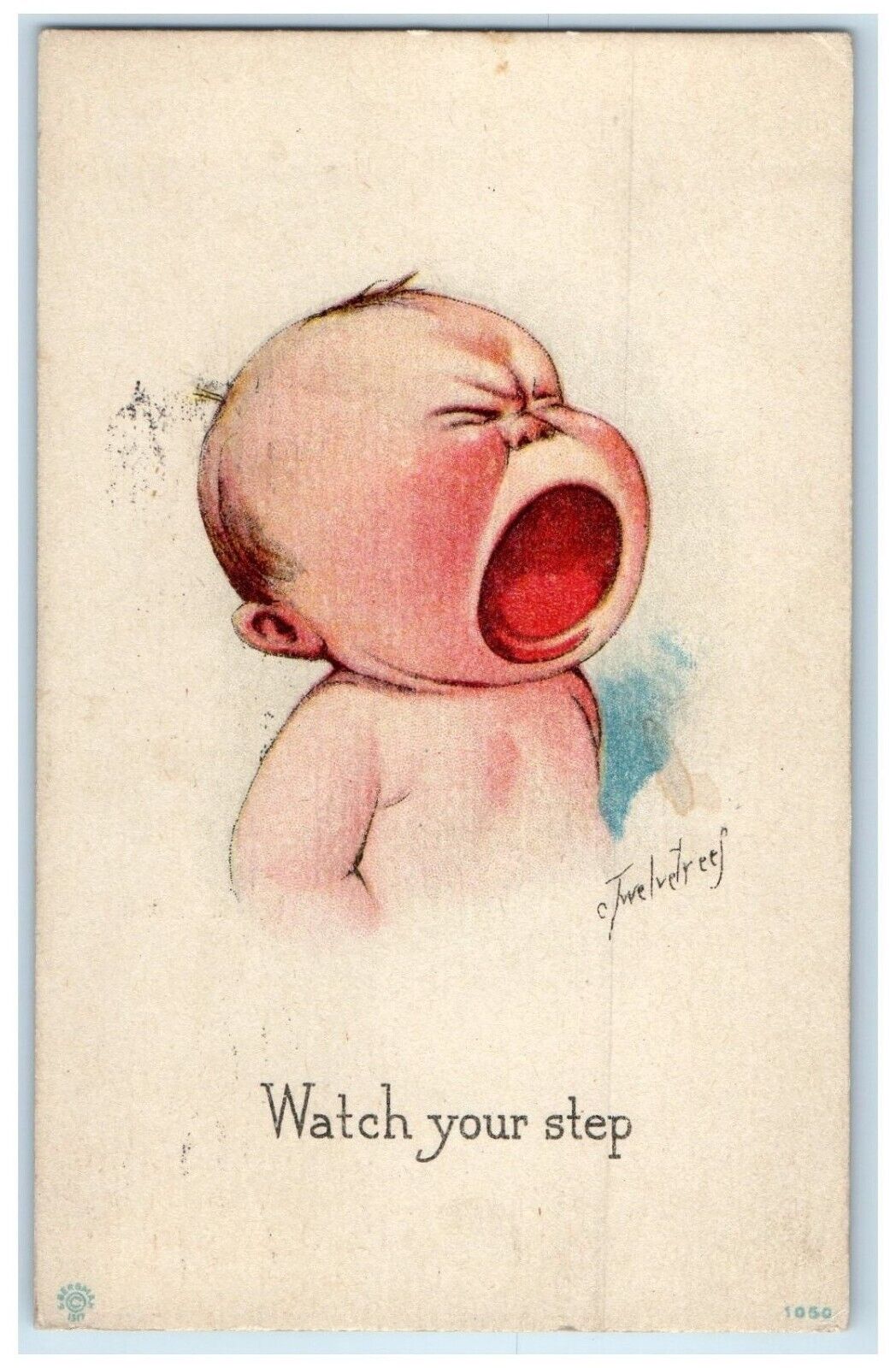 1915 Baby Crying Watch Your Step Twelvetrees Signed Minneapolis MN Postcard