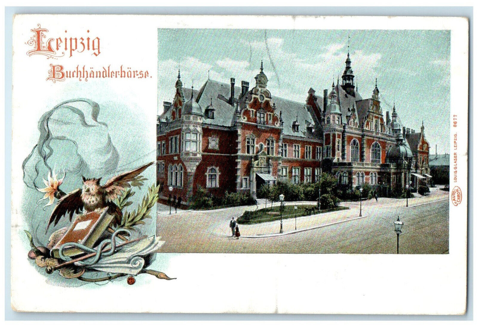 c1905 Buchhandlerhorse Leipzig Germany Book Bird Smoke Wand Postcard
