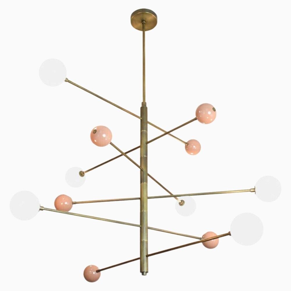 6 LIGHT ORBITAL Mid Century Modern Raw Brass Pendant Sputnik chandelier