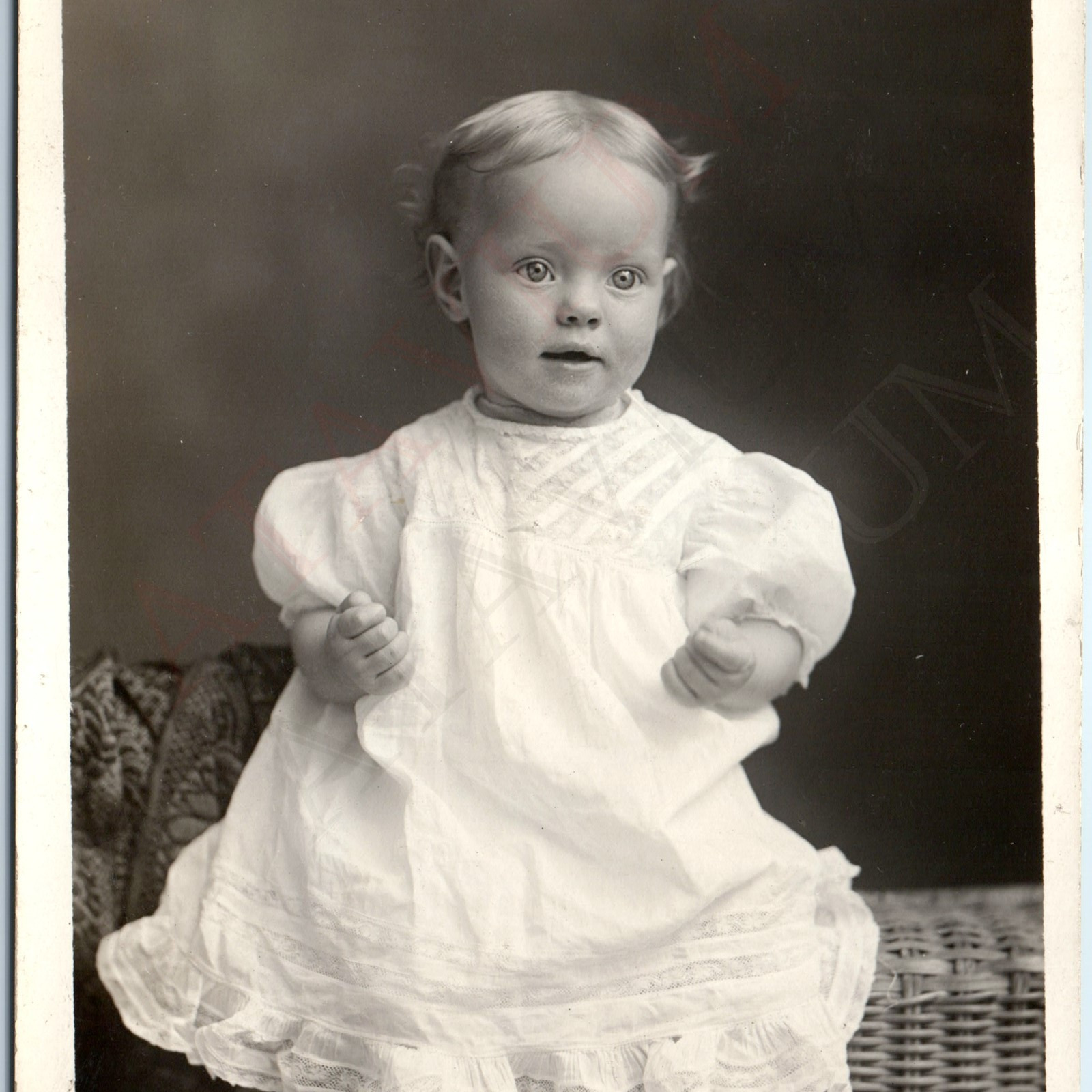 ID\'d c1910s Adorable Little Girl SHARP RPPC Bright Blue Eye Cute White Baby A192