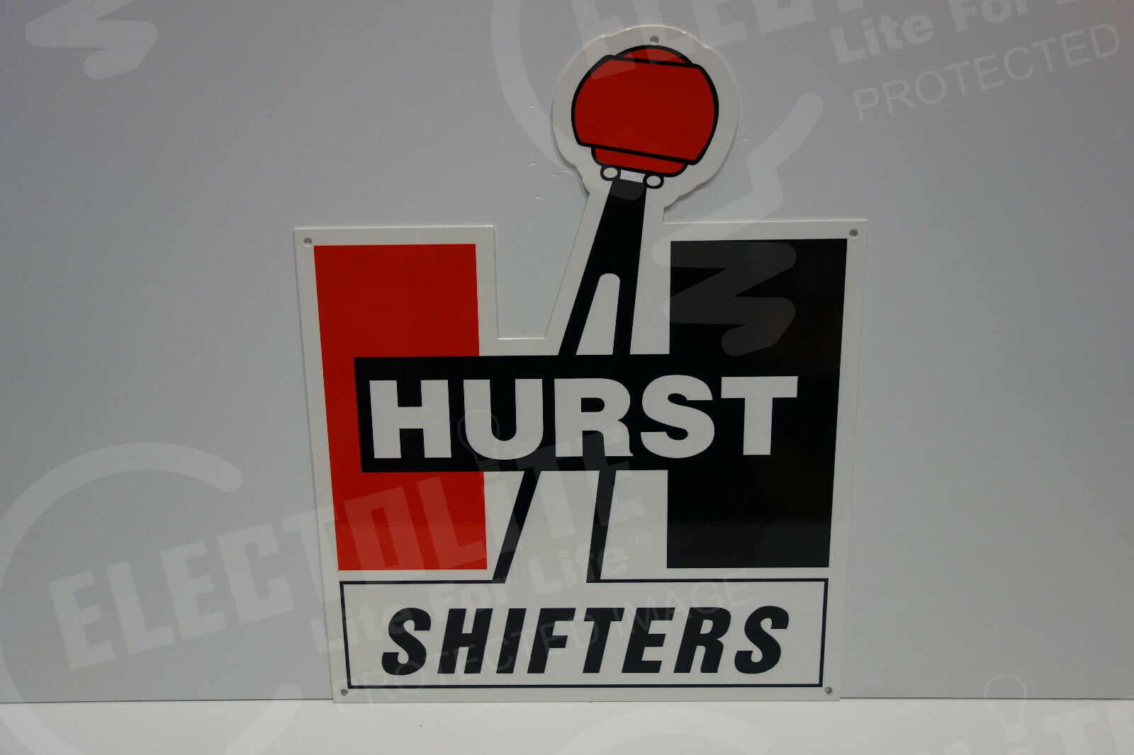 HURST SHIFTERS DEALERSHIP Enamel Sign 14 3/8 inches wide by 18 inches high