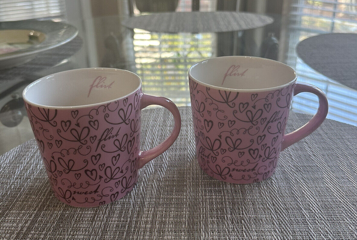 Pair (2) Starbucks Flirt Heart Pink Brown Coffee Mugs  2006 17 oz ~ MINT