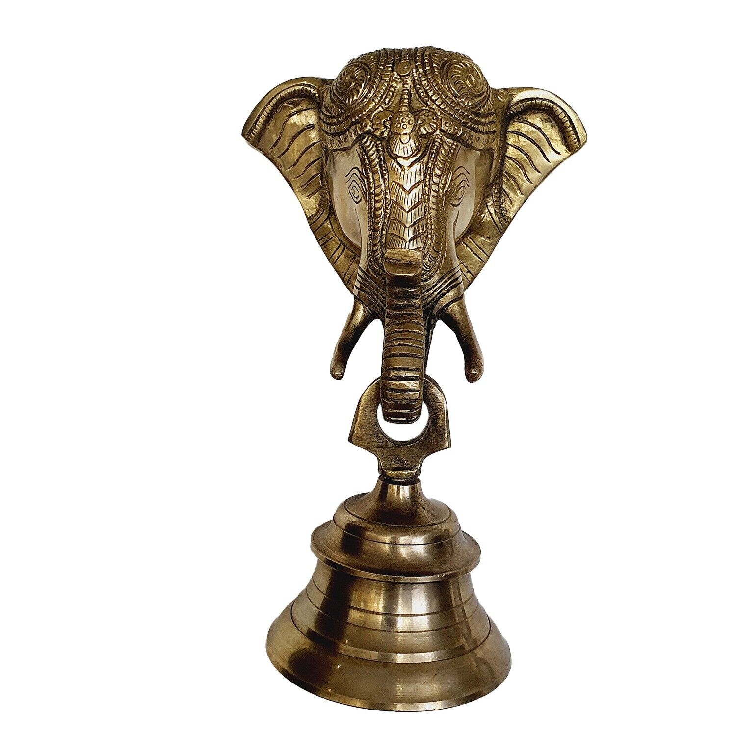 FCS Brass Idol Elephant Face Mask with Hanging Bell | Item Finish Glossy (AH-13)