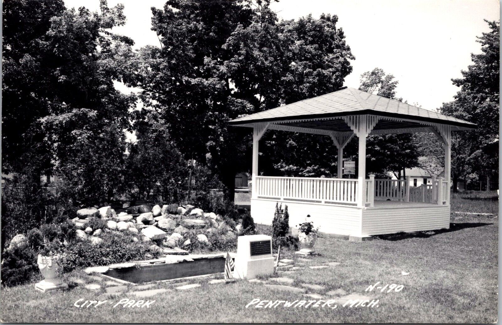 Postcard RPPC Pentwater Michigan The Gazebo in the City Park Unposted