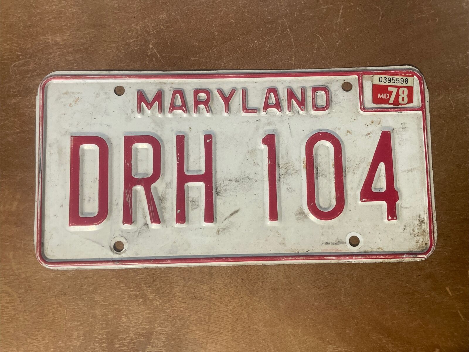 1978 Maryland License Plate # DRH 104