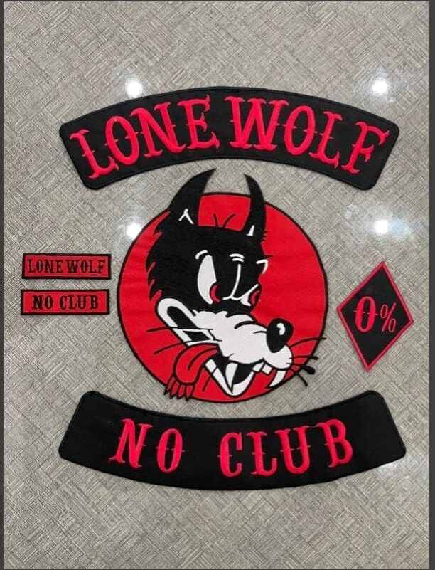 Lone Wolf No Club Embroidered Set of 6 Pcs Iron On