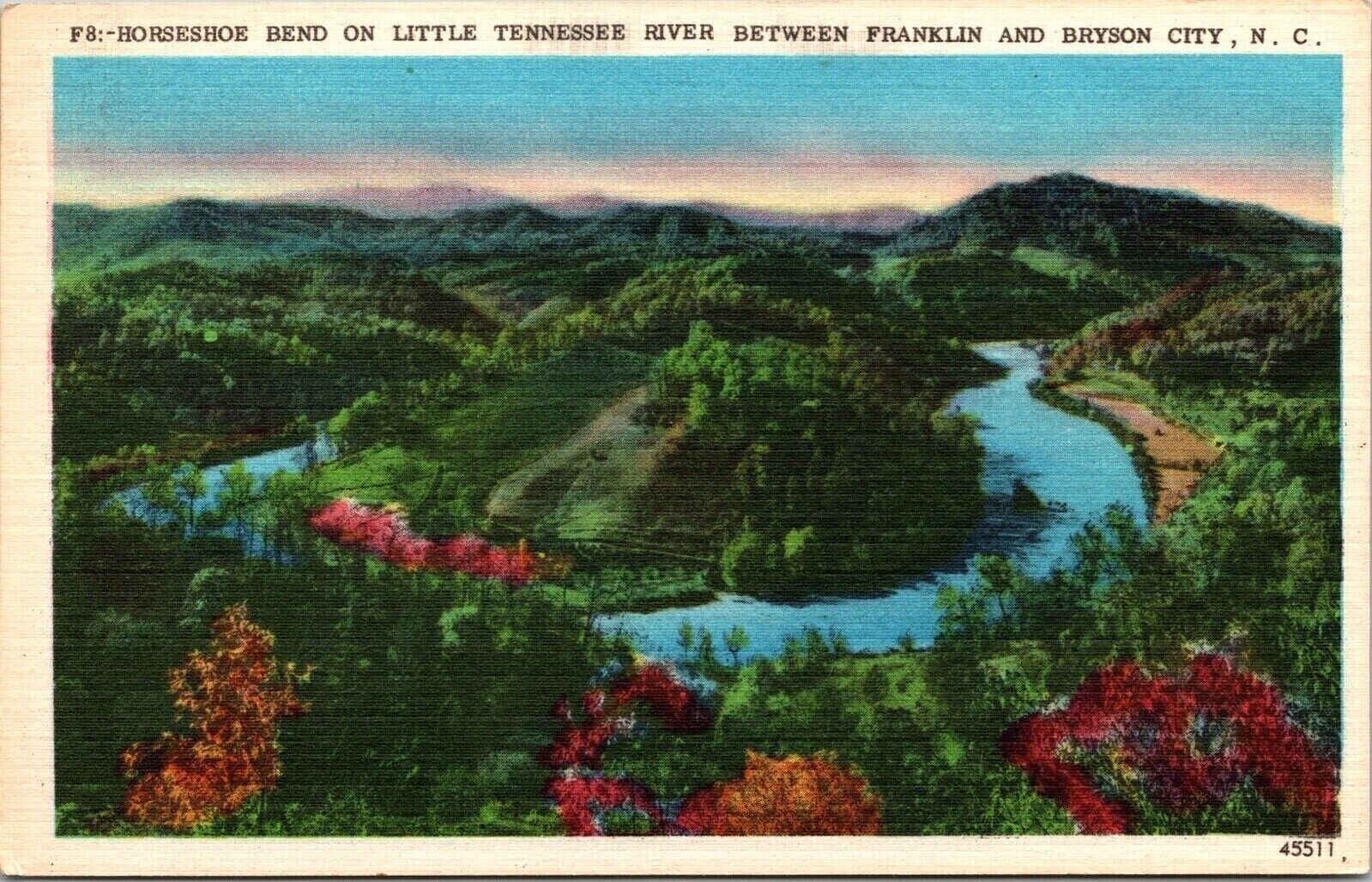 Horseshoe Bend Little Tennessee River Between Franklin Byson City NC Postcard