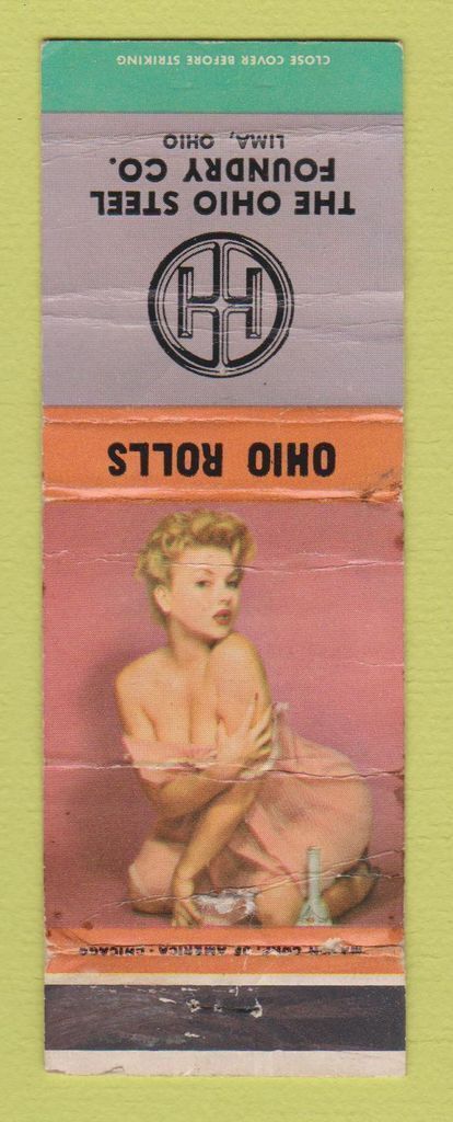 Matchbook Cover - Ohio Steel Foundry Rolls Lima OH pinup WORN