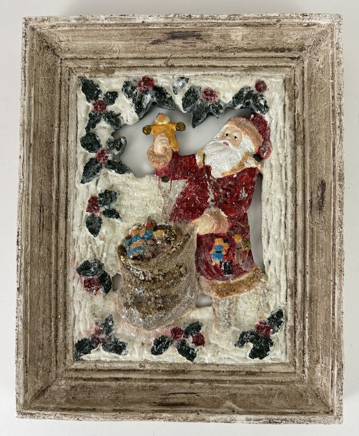 Bethany Lowe Sculpted Christmas Santa Holly Made to Look Like Picture in Frame