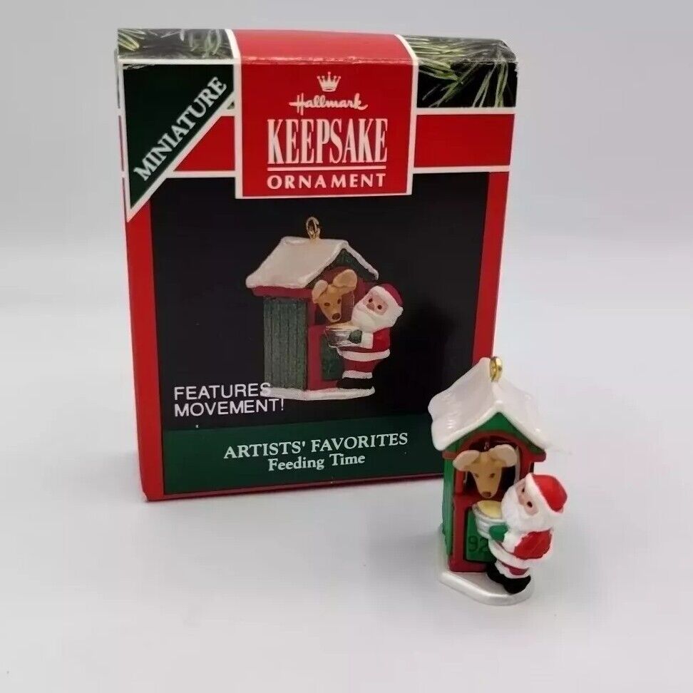 Vtg Hallmark Santa Claus Reindeer Feeding Time Miniature Christmas Ornament 1992