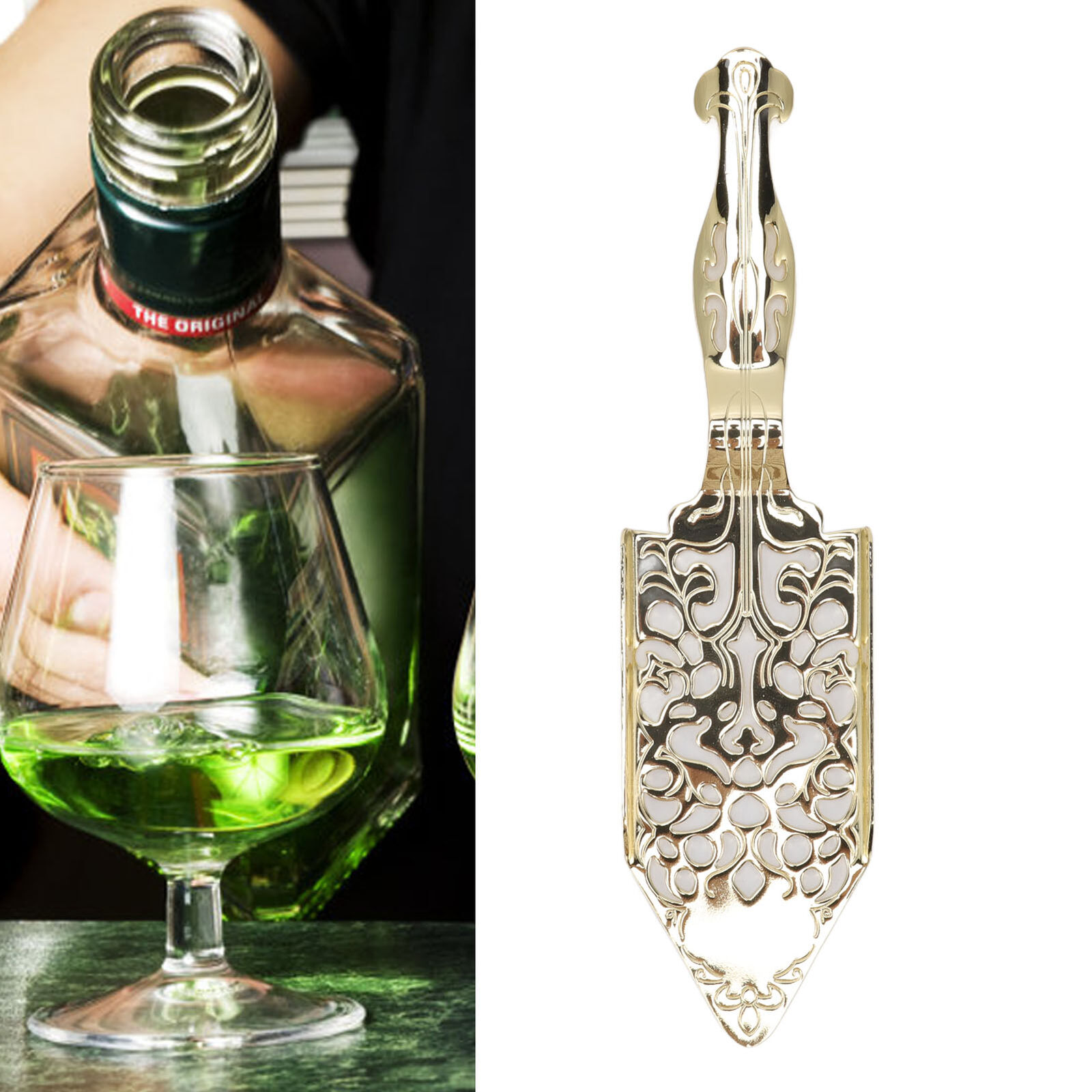 (Gold)Absinthe Spoon Vintage Hollow Design Stainless Steel Wormwood FO
