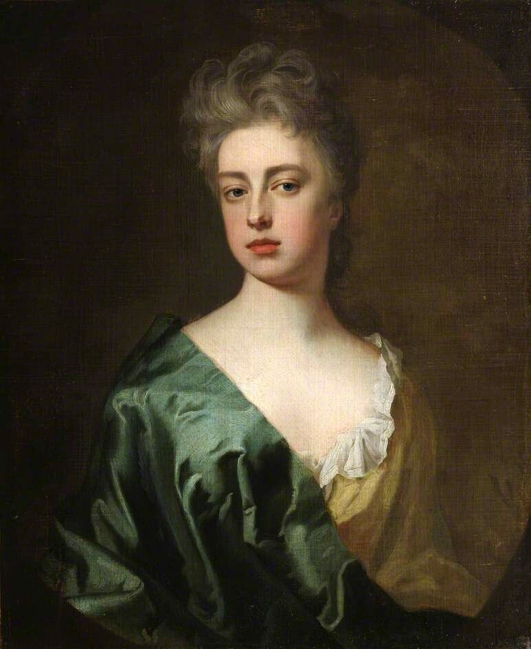 Oil painting Portrait-of-an-Unknown-Lady-Wearing-a-Pale-Green-Dress-with-Dark-Gr