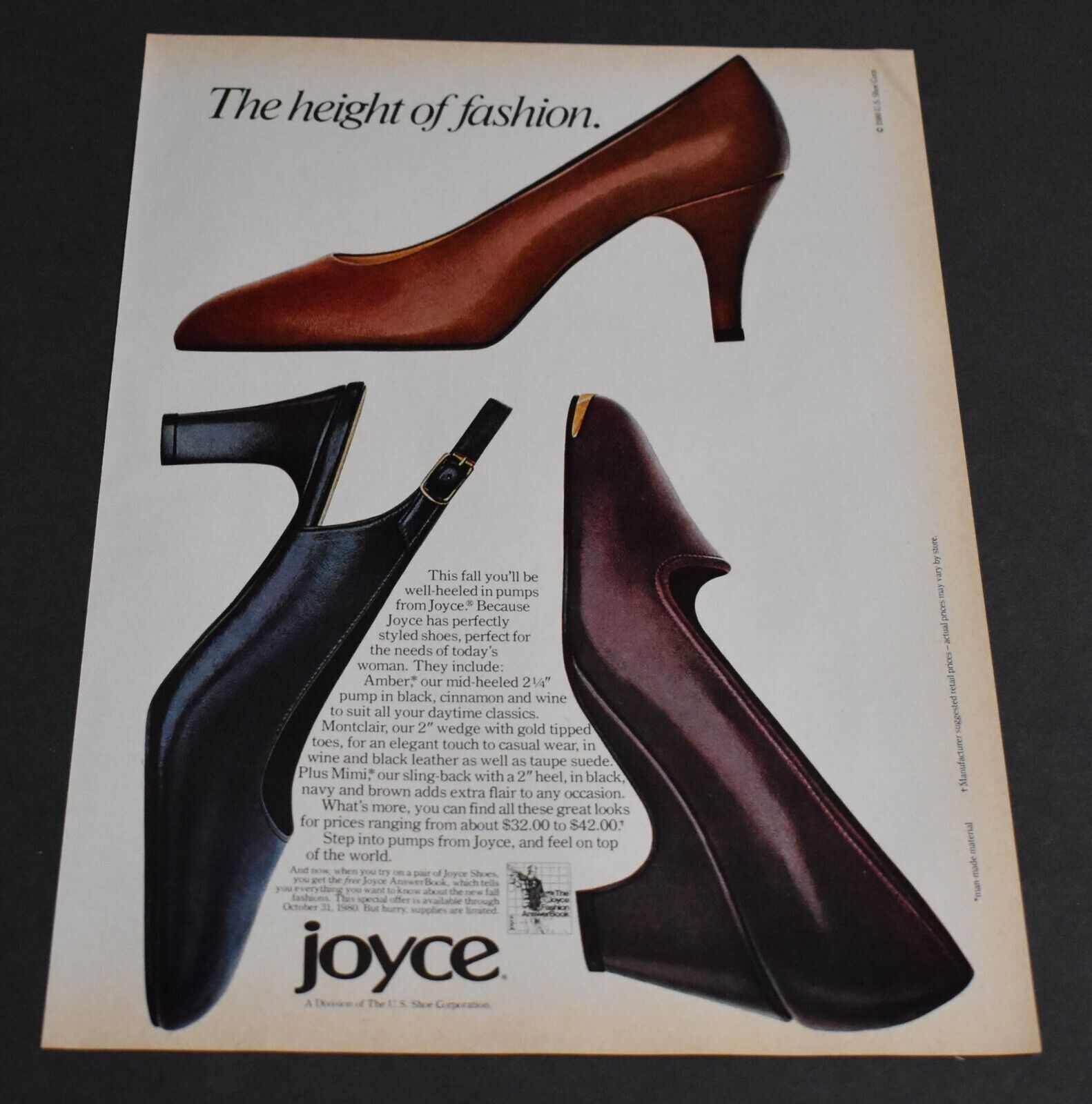 1980 Print Ad Fashion Style Ladies Long Legs Heels Joyce US Shoe Leather art