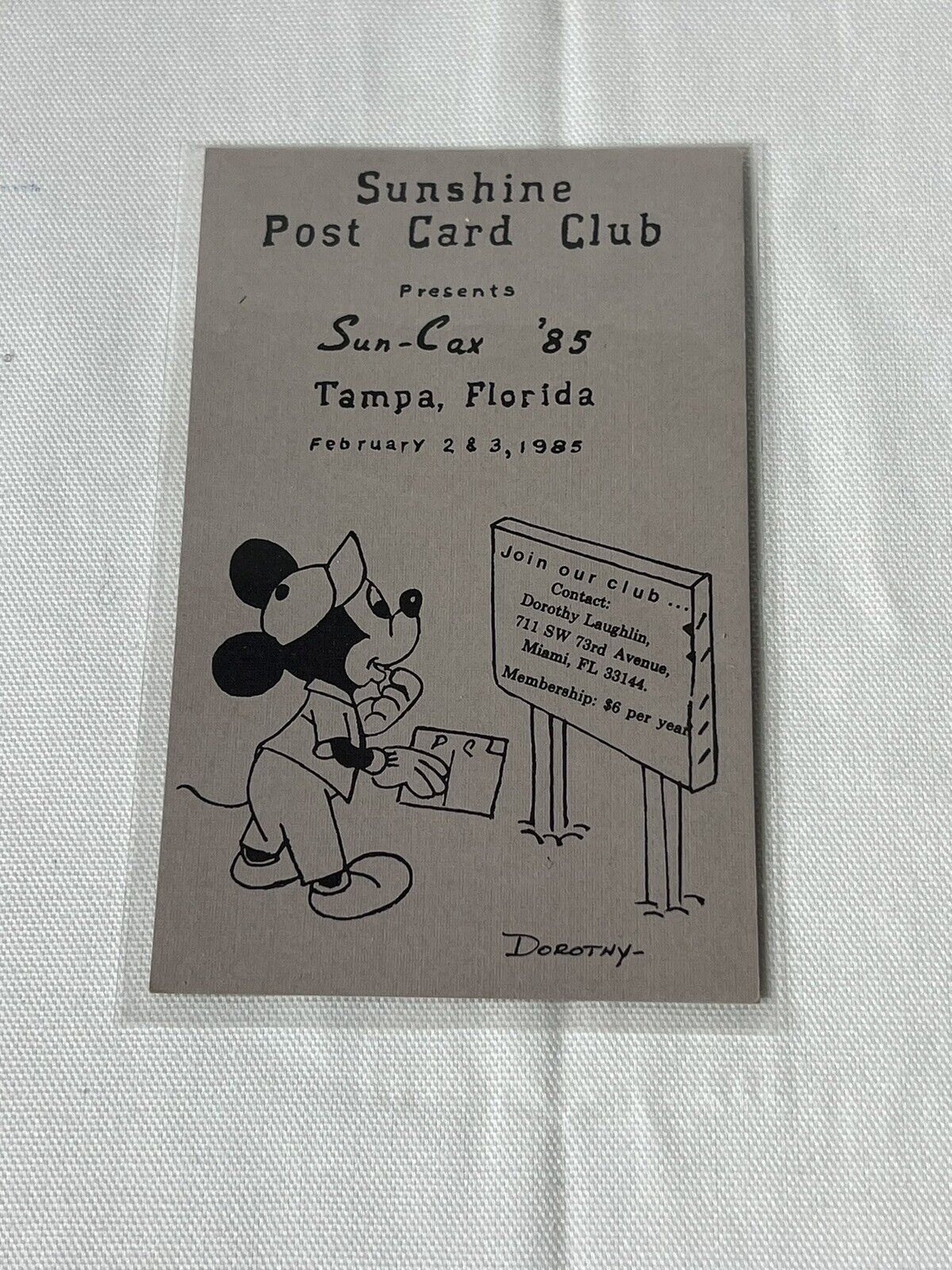 1985 Sunshine Post Card Club Tampa FL Florida Mickey Mouse Postcard 47/75