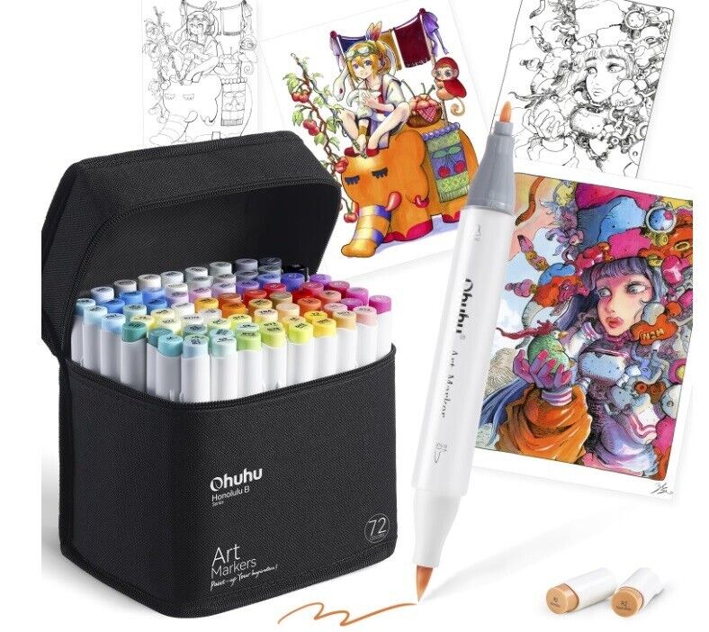 Ohuhu Illustration Marker Brush Type 80 Color Blender with Pen Chisel Tip BK