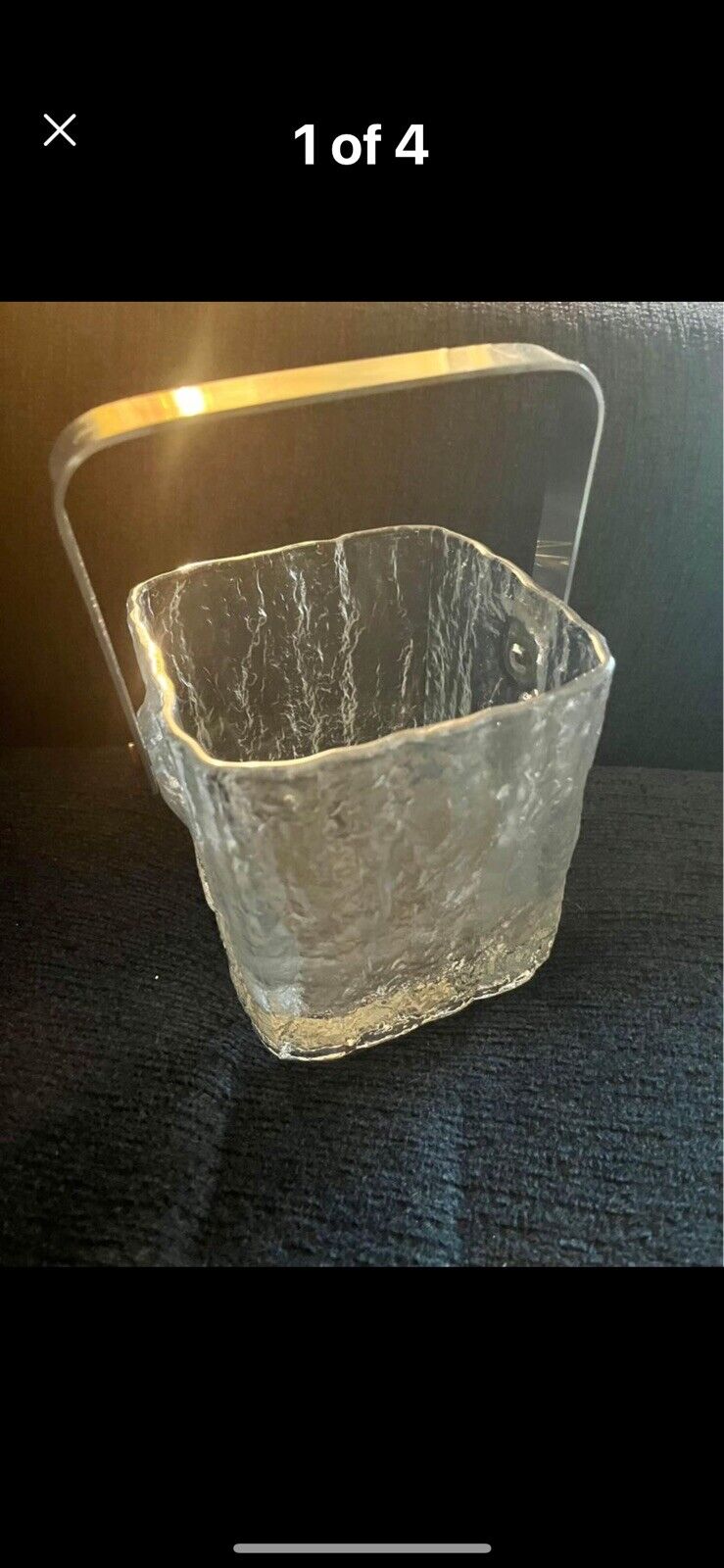 MCM vintage Hoya Mikasa Frostfire glass ice bucket strainer tongs