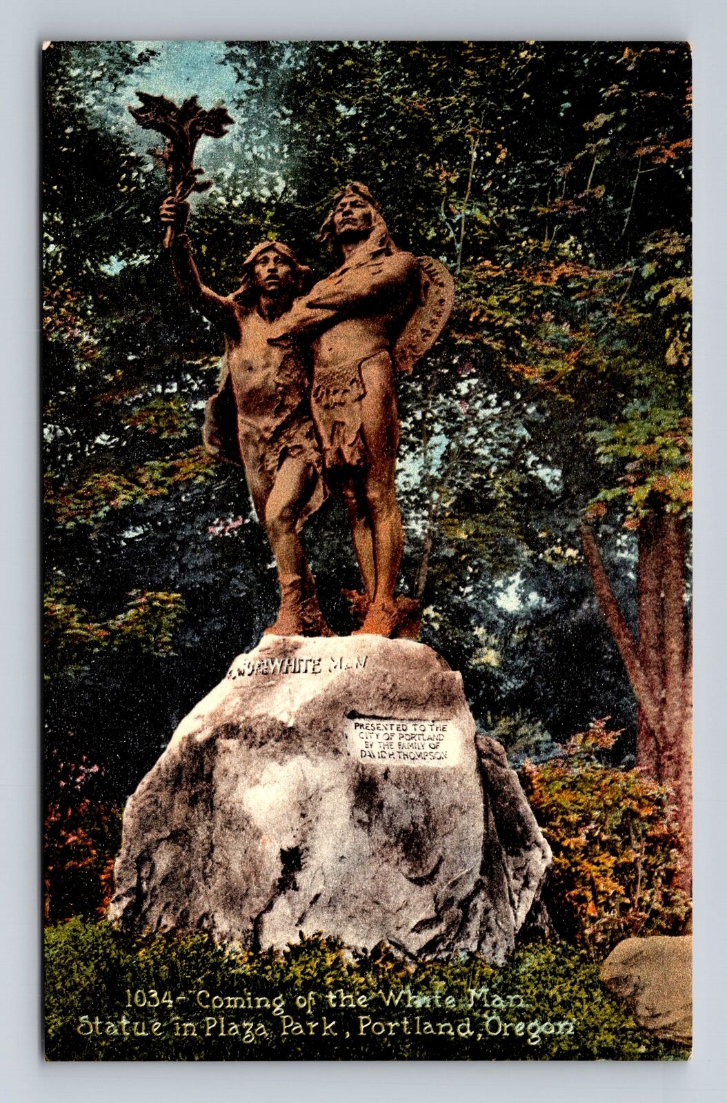 Portland OR-Oregon, Statue In Plaza Park, Antique, Vintage Postcard