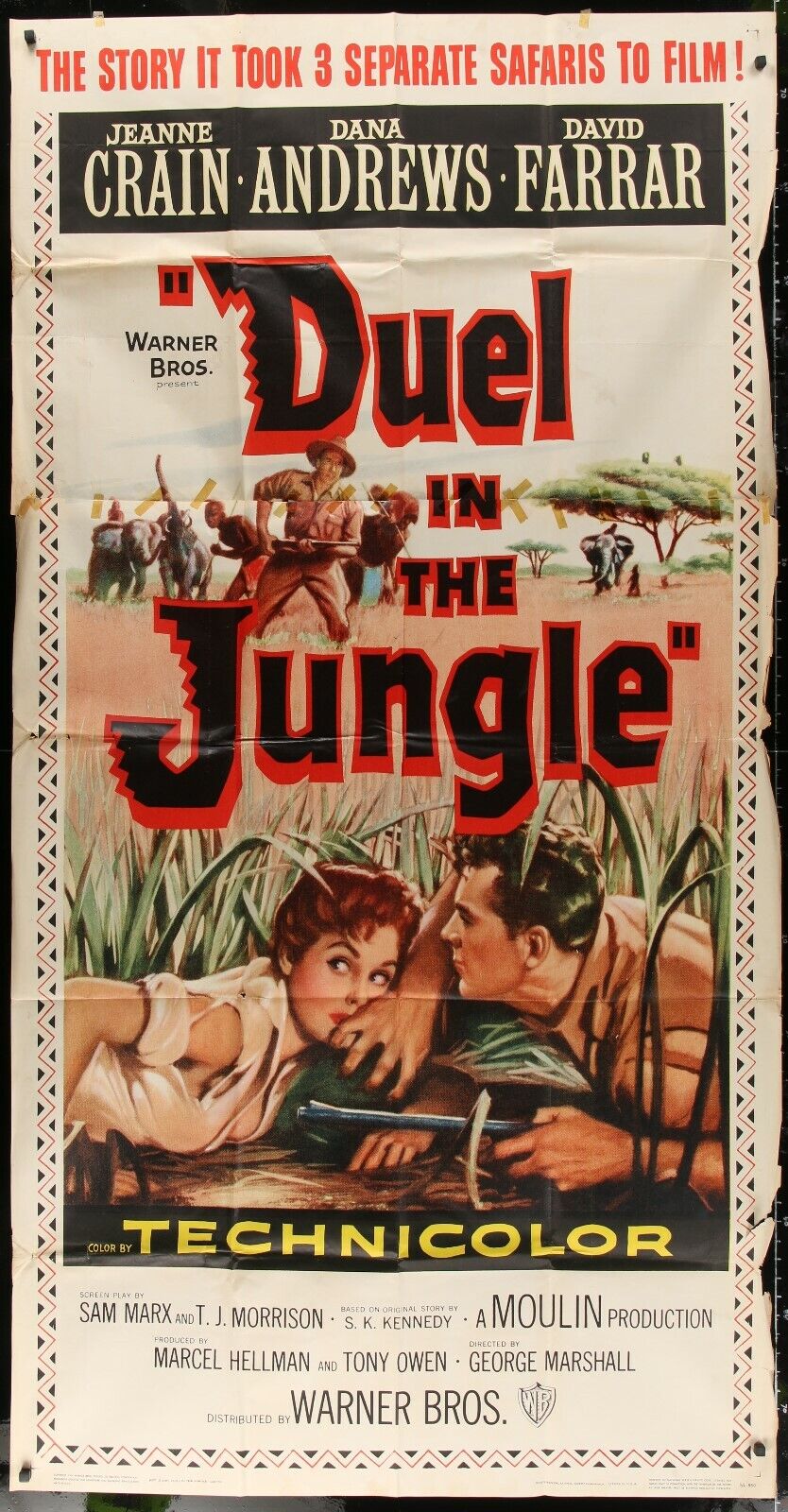DUEL IN THE JUNGLE Dana Andrews Jeanne Crain Orig 1954 3-SHEET Movie Poster  