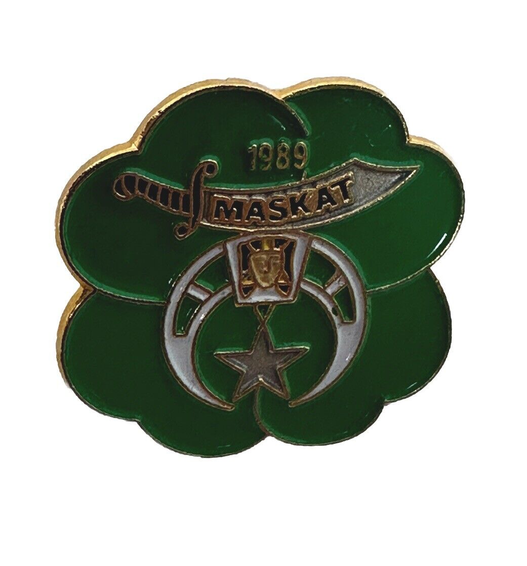 1989 Maskat Free Mason Collectible Pin - Vintage Green Clover