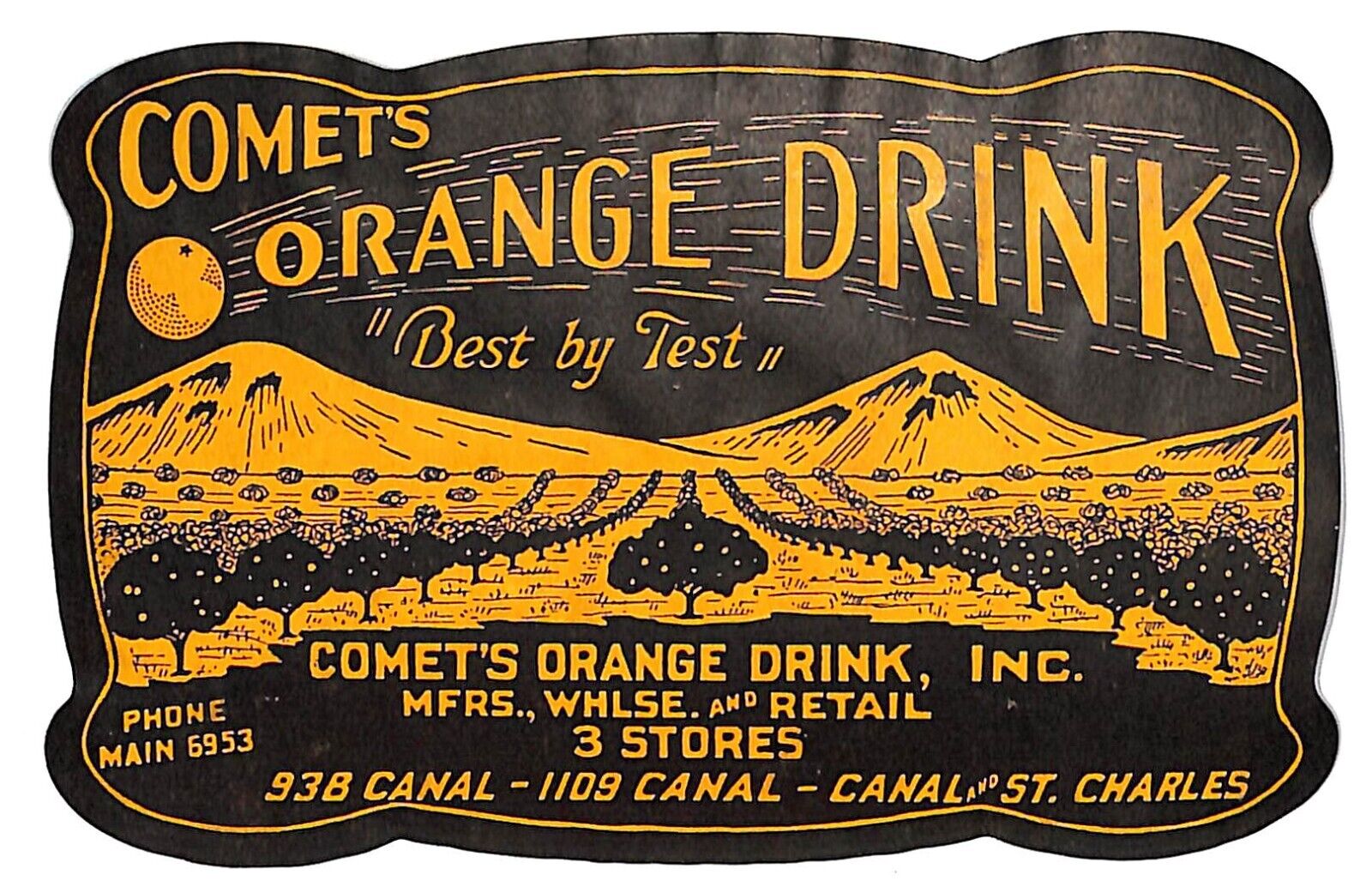 Comets Orange Drink New Orleans Paper Soda Label c1920-25 Very Scarce