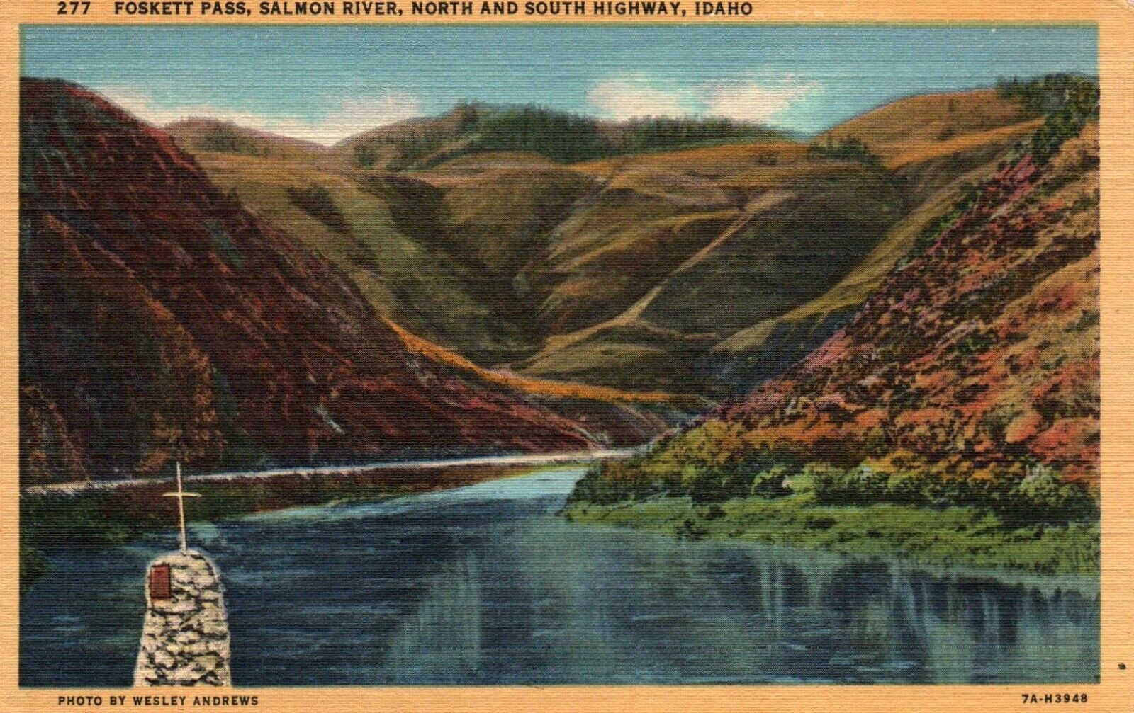 Foskett Pass Idaho ID Salmon River North & South Highway Linen Vintage Postcard