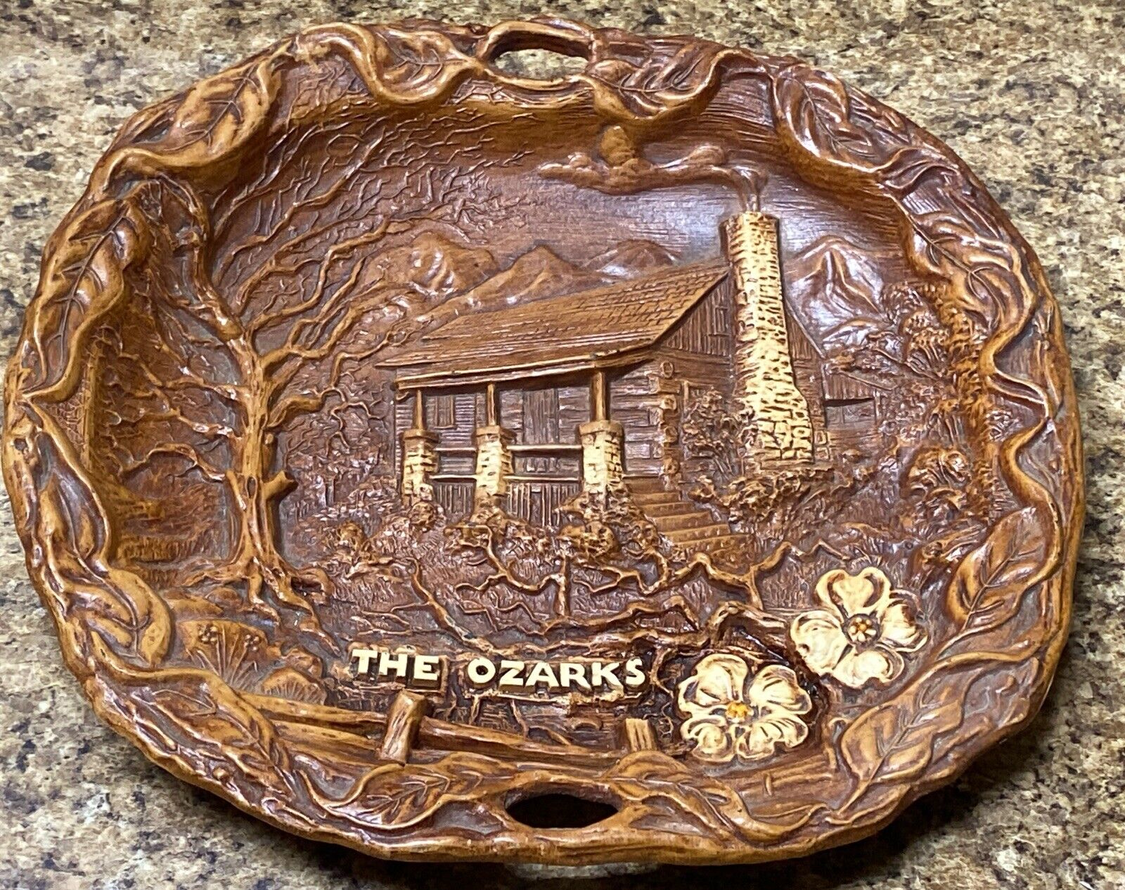 Vintage The Ozarks Faux Wood Decor Plate Ornate Souvenir By Lugene\'s Branson