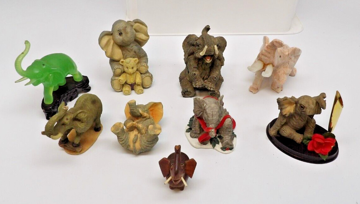 Lot Of 9 Assorted Elephant Figures - Various Sizes and Ceramics