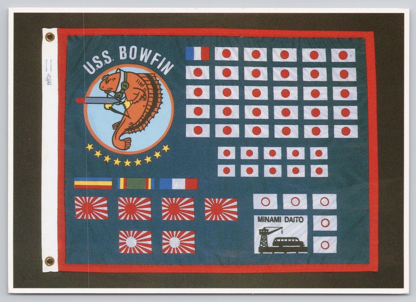 USS Bowfin SS-287 WWII Submarine Battle Flag Pearl Harbor Museum Hawaii Postcard