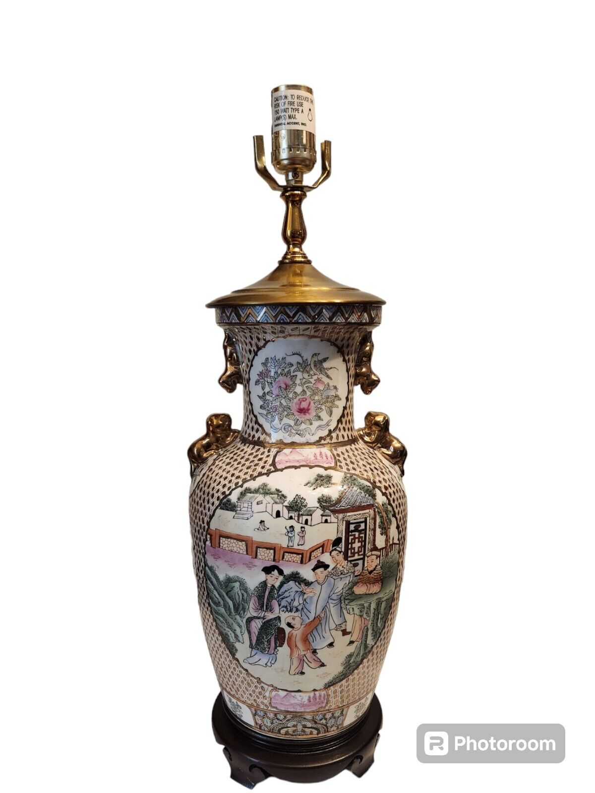 Classic Large Vintage Asian Decorated Porcelain Lamp
