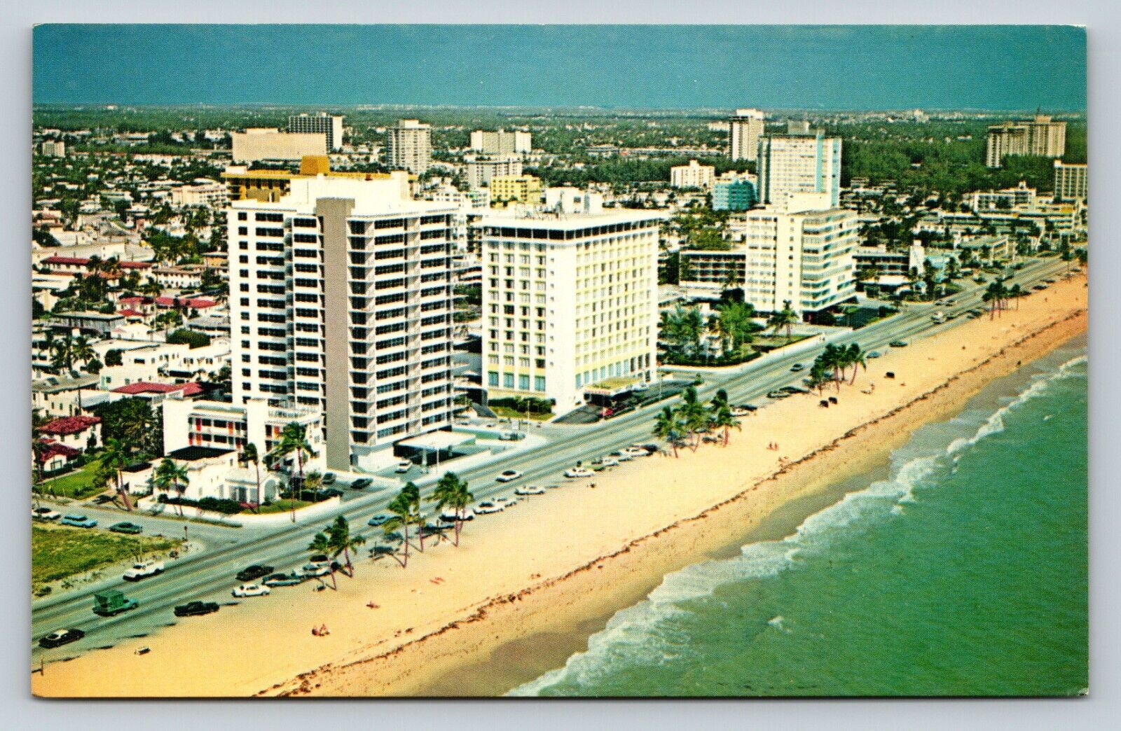 Luxury Hotels Along Sandy Beach At Fort Lauderdale VINTAGE Postcard