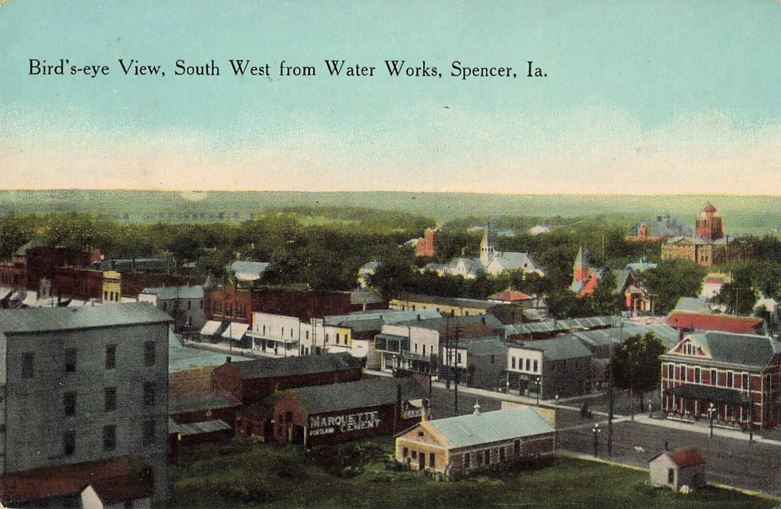 Postcard Spencer, Iowa: Aerial View of Town Looking Southwest from Water Works