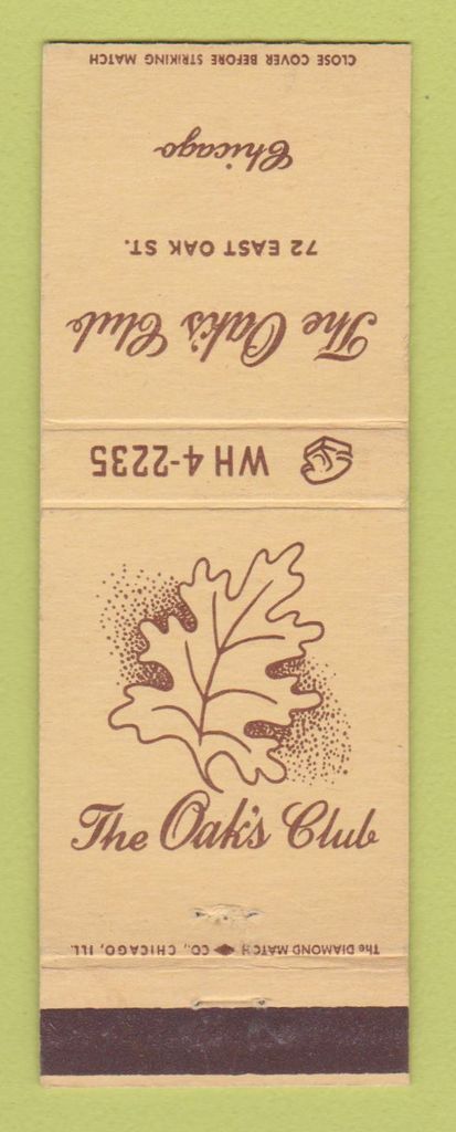 Matchbook Cover - The Oak\'s Club Chicago IL